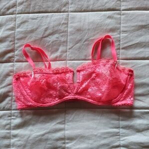 Victoria Secret Neon Pink Deep V Lace Lingerie Bra